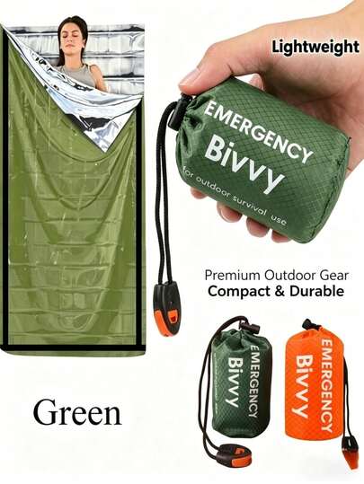 1set Car Emergency Sleeping Bag Set, Outdoor Survival Emergency Blanket, Polyester Film Heat Insulation Sleeping Bag, Portable And Lightweight Outdoor Equipment, Waterproof And Windproof, Suitable For Hiking, Camping, Mountaineering, Car Emergency