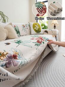 ZXZGM 1 pièce Housse de canapé en chenille jacquard floral style campagnard français, housse de canapé à couverture complète avec bordure à franges pour toutes les saisons, résistante aux griffures des animaux de compagnie, anti-poussière et durable, tissu de jeté de canapé vintage avec grand motif floral de plantes et de papillons, housse de canapé antidérapante résistante à l'usure et lavable en machine, anti-poussière, convient aux canapés droits et en L de 1 à 4 personnes pour la maison, le salon, la chambre à coucher et l'extérieur, style bohème, housse de canapé, housse de canapé - Blanc - Voir 2