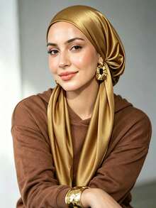 1PC Women's Solid Color Satin Elastic Headscarf Instant Hijab, New Satin Easy-To-Wear Headscarf, High-End Draping With Glossy Finish, Fashionable Versatile Slouchy Headscarf Hijab Scarf, Convenient To Wear Casual Versatile Suitable For Daily Use - Multi-color Satin Elastic Headband - View 1