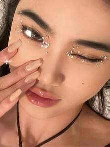 2 Packs Multi-Size Small 3D Rhinestone Gem Eye & Face Stickers, DIY Music Festival Y2K Makeup Party Dance Eye & Face Decoration Rhinestone Stickers - Multicolor - View 2