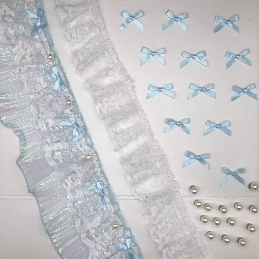 彈性蕾絲荷葉邊，黑色彈性雙層百褶蕾絲緞帶，適用於縫製 DIY 手作服飾飾邊、蕾絲緞帶、成年禮髮飾