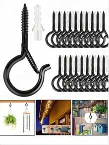 Q‑Hanger Screw Hooks With Safety Buckle, Windproof Anti‑Drop Metal Ceiling Hooks With Wall Anchors, For Hanging String Lights, Plants, Wind Chimes, Outdoor Indoor Home Decor - Spring Hook Clothes Hanger - View 1