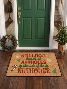1PC Christmas Door Mat With Playful Holiday Message, Candy Cane And Tree Design, Holiday Cartoon Style Indoor/Outdoor Non-Slip Mat, Machine Washable, Suitable For Kitchen, Dining Room, Hallway, Bathroom, Bedroom, Outdoor, Entryway, Home Decor, Room Decor, Christmas Decoration - A - View 3