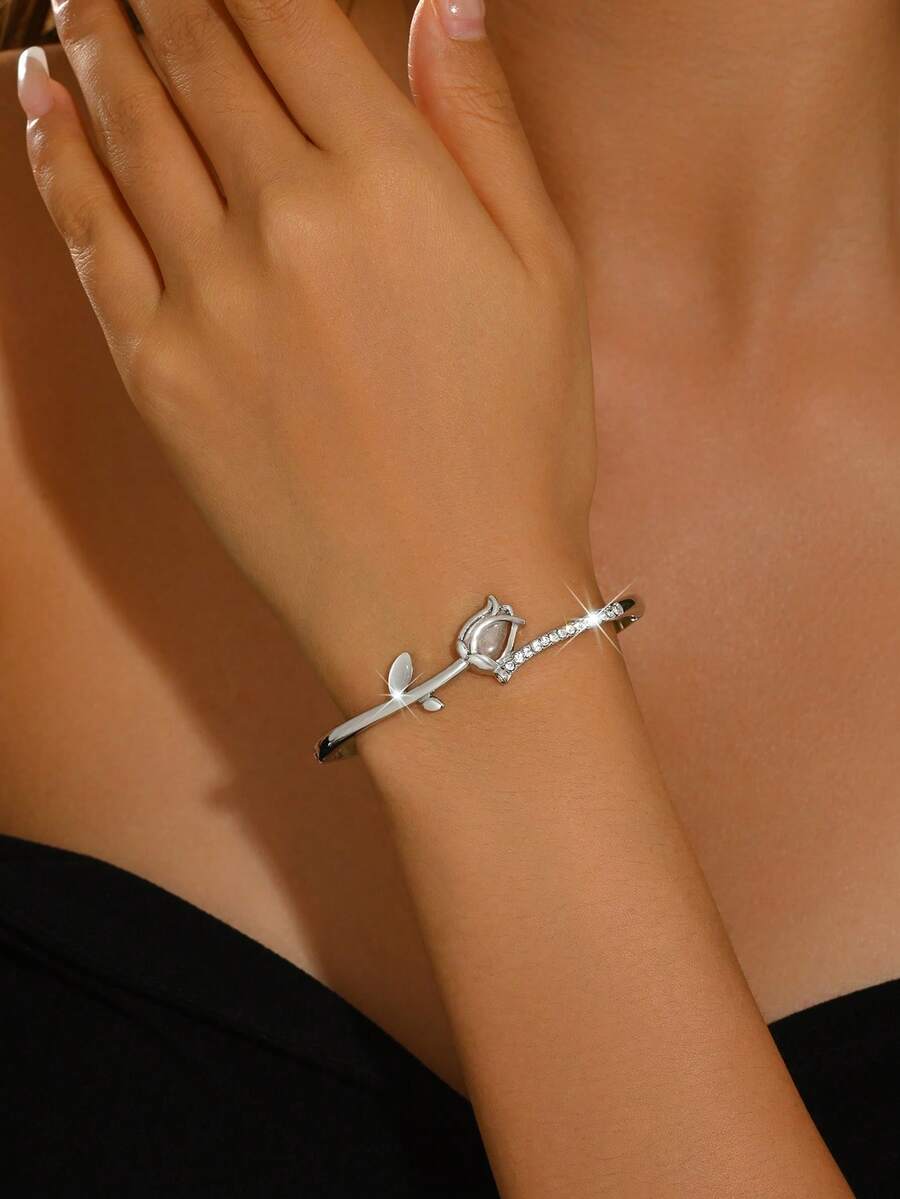 1pc Fashion Women's Tulip Flower Stackable Bracelet, Suitable For Daily Wear, Banquet, Party, Wedding - Multicolor - View 1