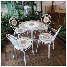 Juego De Mesa De Mosaico Para Patio:Mesa De Exterior Con 2 Sillas Plegables - Negro - Ver 2