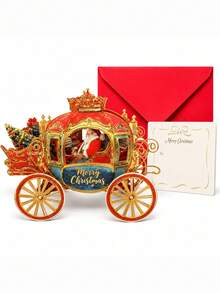 1pc 3D Christmas Pop-Up Greeting Card, Creative Holiday Paper Card, Elegant Carriage Design, Christmas Celebration Festival Decoration Card, Surprise Message Card - 3D - View 13