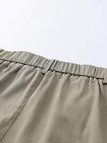 Khaki Semi-Elastic Waist Pleated Straight Leg Trousers, Drapey Loose Fit Business Casual Commuter Pants For Men - Khaki - View 10