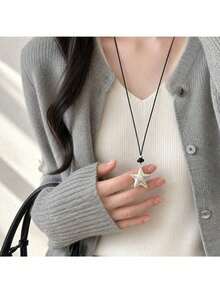 1pc Colorful Five-Pointed Star Pendant Wax Rope Pull Necklace, Luxury High-End Style, Autumn/Winter Sweatshirt Chain, Long Sweatshirt Chain Accessory - Necklace - View 4
