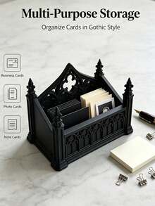Gothic Cathedral Style Business Card Holder, Desktop Organizer Box, Home Decor, Multi-Functional Storage Tray, Suitable For Storing Notes/Small Cards/Photos/Dried Flower Gifts/Office Desk Storage/Bills/Housewarming, Halloween, Christmas Gifts - Multicolor - View 1