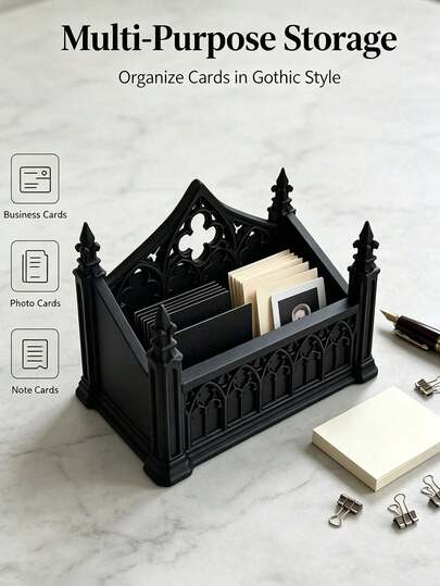Gothic Cathedral Style Business Card Holder, Desktop Organizer Box, Home Decor, Multi-Functional Storage Tray, Suitable For Storing Notes/Small Cards/Photos/Dried Flower Gifts/Office Desk Storage/Bills/Housewarming, Halloween, Christmas Gifts