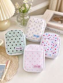 1pc Polka Dot Storage Bag Pencil Case/Cosmetic Bag/Passport Holder Multi-Layer Compartment Stationery Organizer Portable Zipper Pouch Suitable For School And Daily Use - Multicolor - View 3