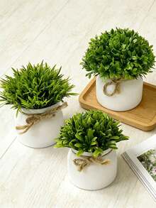 1/3pcs Mini Artificial Potted Plants, Realistic Faux Greenery Lawn Potted Plants, Small Fake Plant Decor, Suitable For Home Desktop, Office, Wedding Party Indoor Decoration - Multicolor - View 4