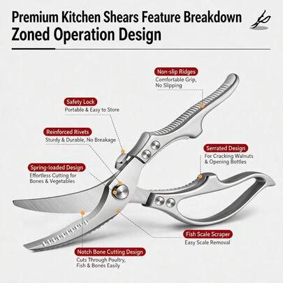 Detachable Multipurpose Kitchen Scissors, Rustproof Stainless Steel Blade And Aluminum Handle, Separates Into 2 Knives For Easy Cleaning