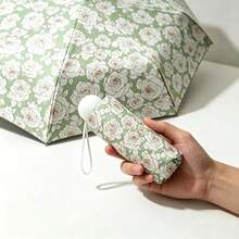 White Rose Black Vinyl Sun Protection Portable Folding Umbrella, Outdoor Universal Travel Essential - White Rose Capsule - View 4