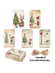 1/25/50pcs Cute Christmas Gift Tags With Jute Rope, Fantasy Holiday Design, Featuring Bear, Reindeer, Christmas Tree, Angel And Dog, Holiday Paper Party Gift Labels, Suitable For Christmas Gifts, Gift Wrapping And DIY Crafts - Multicolor - View 5