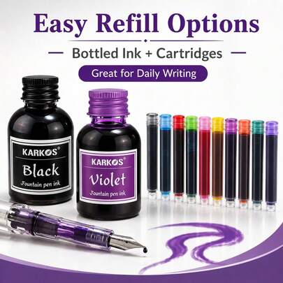 30ml/Bottle High-Quality Black Purple Bottle Ink + 12 Colors Ink Cartridges, Non-Carbon Fountain Pen Ink For Writing, Drawing, Coloring And Fountain Pen Refill, Large Capacity Ink Back To School Office Supplies, For Writing, Calligraphy