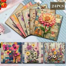 24 Lembar Kertas Scrapbook Motif Bunga Gambar Tangan Vintage, Ukuran 6*6 Inci, Kertas Dekoratif Pola Bunga Liar Gaya Manuskrip Usang, Cocok untuk Kolase, Origami, dan Bahan Scrapbooking, Kertas DIY, Bullet Journal, Kartu Ucapan, Pembungkus Kado, dan Dekorasi Rumah - Square - View 7