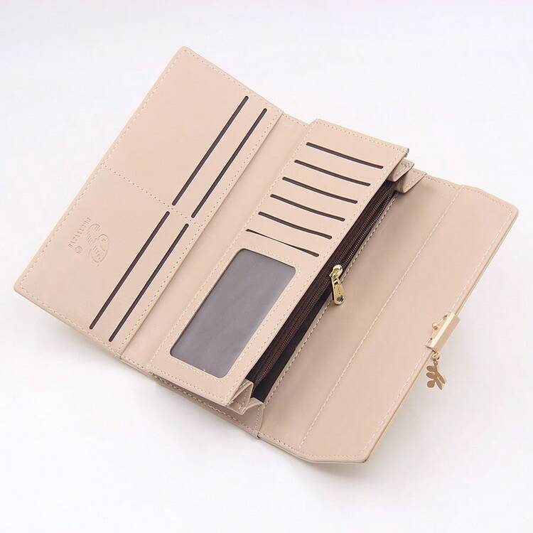1pc Yellow Long Clutch Bag Korean Style PU Minimalist Fashion Women's Foldable Leaf Pendant Clutch Bag Multi-Functional Foldable Women's Phone Wallet Multi-Card Slot Fashion Versatile Daily Travel Large Capacity Ticket Holder Gift For Spring Festival Birthday Party Bank Card Holder - Yellow - View 4