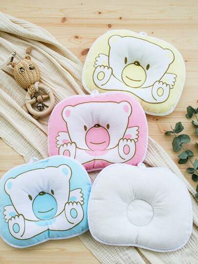 1 pieza Almohada moldeadora para bebé con estampado de animal de dibujos animados suave y lindo, diseño de orejas 3D lindas, área de protección de cabeza redonda y hueca, disponible en azul, beige, rosa, tela suave y amigable con la piel, se ajusta suavemente a la cabeza del bebé, alivia la presión de la cabeza, adecuada para el sueño diario de recién nacidos e infantes, se puede colocar en la cuna, cochecito, uso en todas las estaciones, almohada de sueño linda y juguetona para bebé, accesorios de ropa de cama para bebé