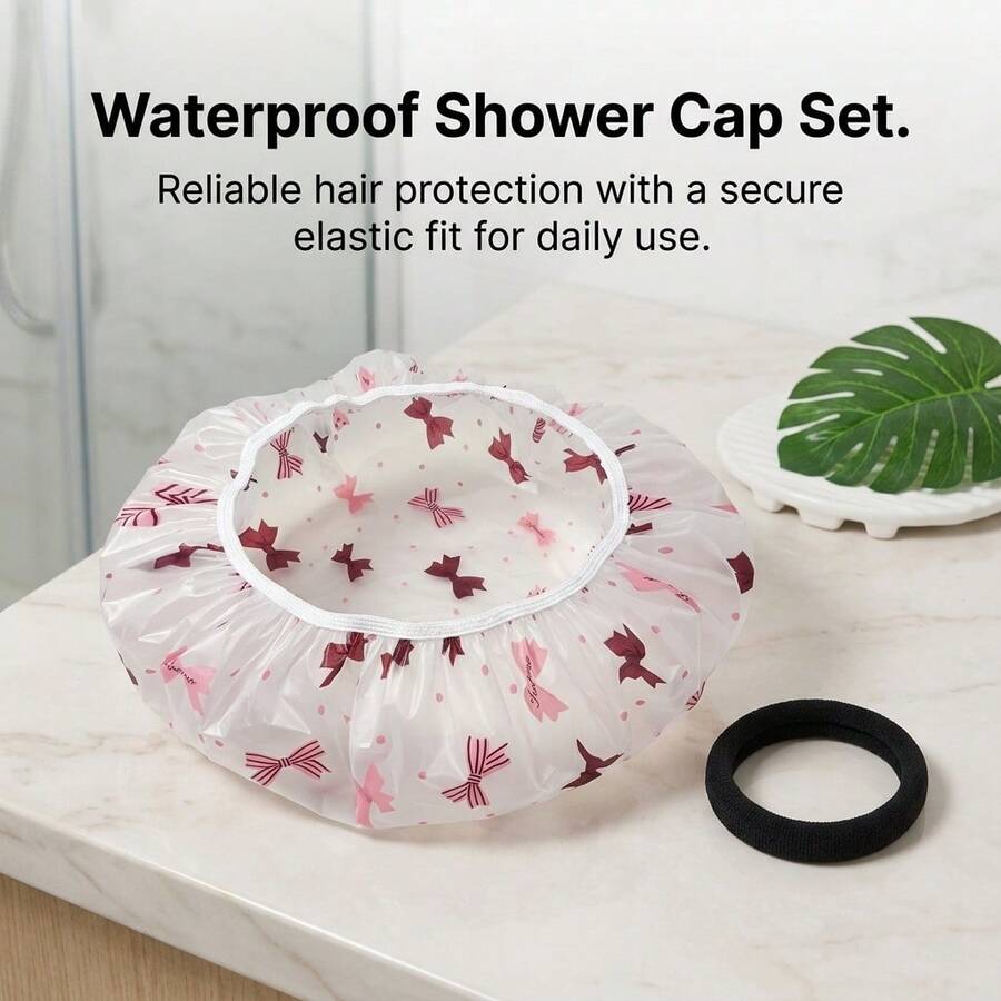 [High Quality Thickened Extra Large Shower Cap]2pcs Set: Adjustable Printed Thickened Extra Large Reusable Shower Cap With Elastic Band; Suitable For Women, Spa Centers And Beauty Salons. Hair Cap. Hair Accessory - Multicolor - View 1