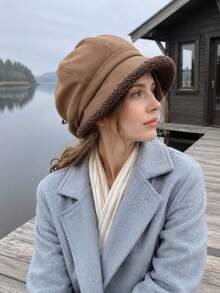 1 Pc Solid Color Bucket Hat, Casual Style With Fuzzy Fleece Brim,Warm Hat For Women, Suitable For Daily Outing, Shopping, Travel, Autumn And Winter - Multicolor - View 6