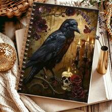 DANPERJI 1pc A5 Spiral Journal, Gothic Vintage Dark Flower Art Notebook, Dark Romantic Aesthetic, Personal Journaling & Hobby Use, Notetaking Organizer Memorandum - Gothic - View 4