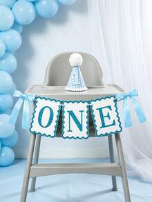 2/1pc INS Style Blue Glitter Bow Non-Woven Fabric Banner Table Runner - 1st Birthday Chair Decoration, Party Photo Prop, Suitable For Birthday, Baby Shower Party Decoration, Blue & White Cool Bow Happy Birthday Party Decoration, Photo Prop, Baby Shower Party Decoration - Multicolor - View 2