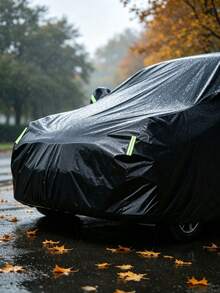 All-Black 190T Silver Car Cover, Made Of Polyester Fiber With Reflective Stripes And Windproof Strap, All-Weather Sun Protection, UV Protection, Dustproof, Frostproof, Snowproof, Suitable For All Seasons, All Car Models. SUV Car Cover, Car Sun Shade, Silver Coating, Waterproof, Sunproof, Dustproof, Cold-Resistant Outdoor Full Car Cover, Provides Ultimate Protection, Car Accessories. National Day Gift, Halloween Gift, Christmas Gift - Black - View 6