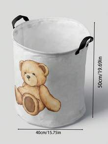 Cute Teddy Bear Print Laundry Basket, Large Capacity, Suitable For Daily Home Use, Bathroom Storage, Clothing Storage, Gift For Her, Halloween And Christmas, Practical Gift - Multicolor - View 11