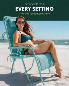 Gravity Chairs (2-Pack) Premium Heavy-Duty Outdoor Recliners With Luxe Two-Tone Design! Features Ultra-Padded Ergonomic Support, 5-Position Adjustable Backrest Independent Headrest, Built-In Cup Holder Phone Slot, And Smooth Rocking F - Mint - View 5