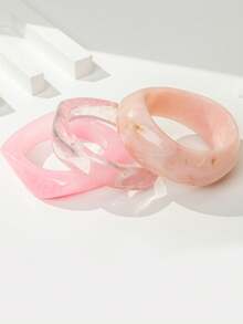 1pc Pink Fresh Geometric Asymmetrical Resin Bracelet, High-End Fashion Ins Style Bangle For Women - Pink - View 3