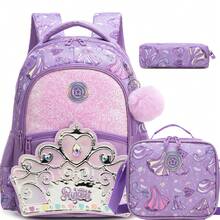Girls Cute Glitter Backpack With Crossbody Bag And Pencil Case, 3pcs Holographic/Heart Print School Bag Set - Children's Schoolbag - View 11