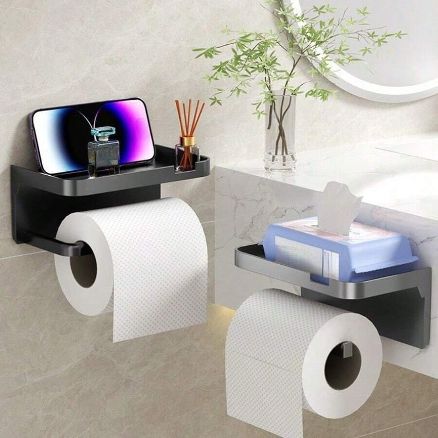 Giá treo giấy vệ sinh không cần khoan, kệ hộp đựng giấy vệ sinh gắn tường cho phòng tắm gia đình, giá lưu trữ cuộn giấy và điện thoại - Nhiều màu - Xem 1