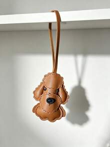 JRESSIAL Silk Scarf Teddy Dog Keychain, Korean Style Tassel Premium Pendant, PU Leather Puppy Bag Charm, Handbag Accessory - Brown - View 7