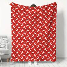 Soft & Comfortable 1pc Red Background Full Print Christmas Deer Modern Flannel Blanket - Style Polyester Nap Blanket - Digital Printing Process, Suitable For Sofa, Bed, Travel, Office Home Decor - Multicolor - View 2