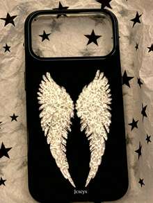 Y2K Fashion Cute Glitter Dark Angel Wings Phone Case, Compatible With IPhone 17 Pro Max 17 Pro 17 16 Pro Max 16 Pro 16 15 Pro Max 15 Pro 15 14 Pro Max 14 Pro 14 13 Pro Max 13 Pro 13, Vintage Sweet Style Shockproof Soft Back Cover - Black Wings - View 3