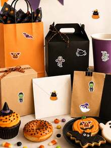 500pcs Roll Halloween Cartoon Skeleton Stickers, Ghost Pumpkin Spider Print Self-Adhesive Labels, Multi-Purpose DIY Decorative Stickers For Gift Wrapping, Home & Party Decor, Autumn/Winter Holidays, Back To School Supplies - A - View 4
