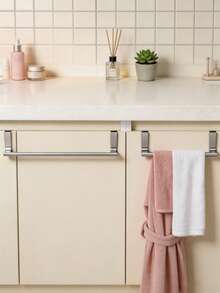 1pc No-Drill Single Bar Towel Rack, Over-The-Door Hanging Storage Shelf, Multi-Purpose Organizer For Bathroom, Kitchen, Dorm, Summer And Back-To-School Essential, Birthday Gift - Multicolor - View 7