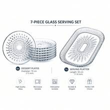 7-delars dessert- och serveringsset i glas – 6 * 19 cm tallrikar + 1 * 30 cm serveringsfat - Multifärgad - Visa 1