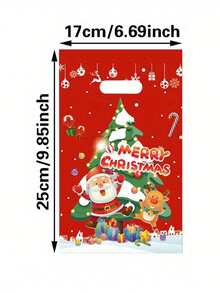 10/30/50pcs, Christmas Santa Claus Reindeer Gift Bags, Gingerbread Man Santa Claus Reindeer Pattern Plastic Packaging Bags, Merry Christmas Decorations For Home, Happy New Year Decor - Red - View 3