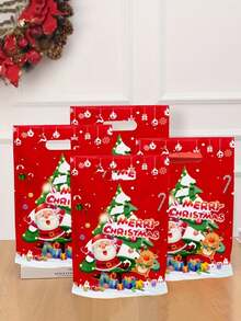 10/30/50pcs, Christmas Santa Claus Reindeer Gift Bags, Gingerbread Man Santa Claus Reindeer Pattern Plastic Packaging Bags, Merry Christmas Decorations For Home, Happy New Year Decor - Red - View 4