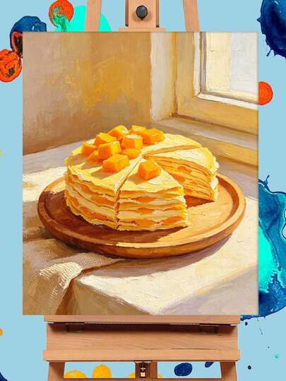 DIY Delicious Mango Mille Crepe Cake (Frameless 8x12 / 16x20 Inches) Paint By Numbers Kit (Acrylic) Arts & Crafts For Adult Beginners, Home Wall Decor, And Unique Holiday Gifts For Dessert Lovers