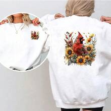 1/2/3pcs Cardinal Bird Sunflower Floral Heat Transfer Iron-On Patch, Autumn Flower Bird Plant Iron-On Sticker DIY Decoration For T-Shirt, Hoodie, Pillow, Fabric Bag - Multicolor - View 5