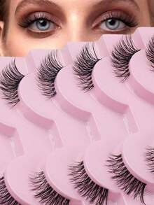 10 Pairs Dense 3D Faux Mink Half Eyelashes, Natural Curled Look, Suitable For Daily Wear - Black - View 4