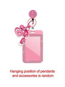 Shiny ID Card Holder With Lanyard And Matching Pendant, ID Card Storage Box, Anti-Loss Lanyard, Student ID Card Holder, Self-Service Restaurant Card Holder, Sliding Cover, Dual Card Slots, Small Card Slot, Bus Card Holder, Non-Inductive, Bank Card Holder, Metro Card Storage, Adjustable Portable ID Card Holder Decorative Keychain, Suitable For Office Workers And Students, Perfect Gift, Back To School Gift, Couple Card Holder, Bank Card Holder, Travel Essential - Multicolor - View 9
