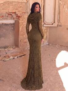 Women's Strapless Backless Evening Dress, Sparkling Rhinestone Trim, Suitable For Banquet, Party, Celebration, Event - Olive Green - View 2