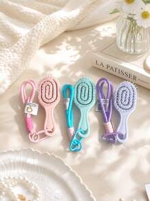 Sisir Oval Mini, Sisir Portabel Wanita, Cocok untuk Perjalanan, Aktivitas Luar Ruangan, Kantor dan Sekolah, Cocok untuk Rambut Basah dan Kering, Penggunaan Sehari-hari, Sisir Pijat Ringan dengan Tali Gantung, Sisir Rambut Keriting, Tersedia Berbagai Warna - A - View 21