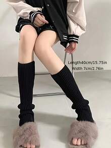 2 Pairs Black And White Over-The-Knee Socks, Elastic Polyester Knit Fabric, Hand Washable, Suitable For Cycling, Casual And Holiday Wear. - Multicolor - View 10