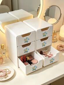 Multicolor Flower-Decorated Mini Desktop Drawer Storage Box, Multi-Layer Plastic Jewelry And Cosmetics Organizer, Multifunctional Storage Box, Suitable For Dressing Tables, Bedrooms, And Offices, Can Store Various Daily Items - Multicolor - View 1