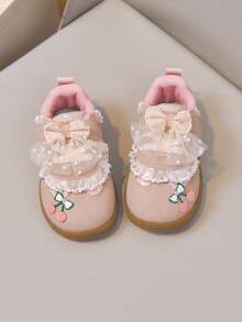 Girls Style First Walker Shoes, Lace Mesh Large Bow Soft Sole Hook And Loop Baby Shoes - Pink - View 8